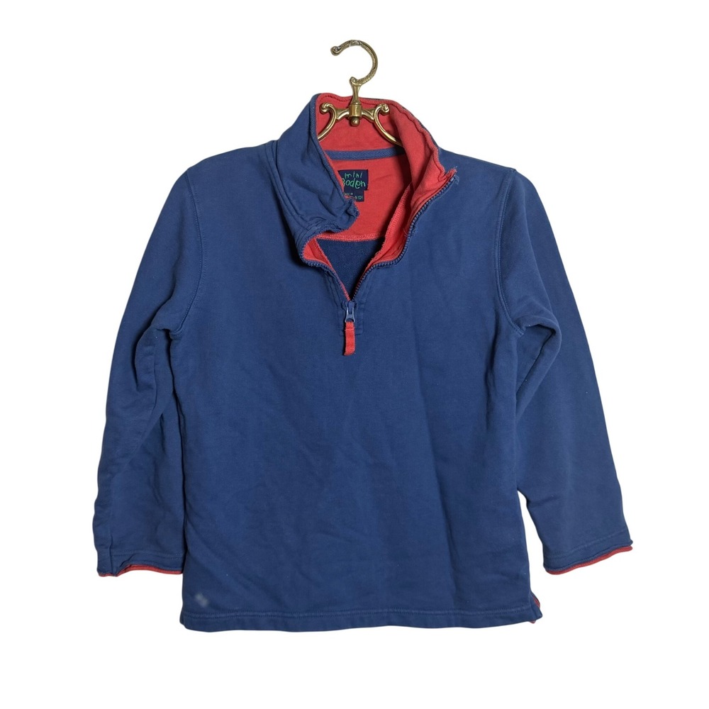 Mini Boden Boys Blue Red Quarter Zip Cotton Sweatshirt‎ Size 9-10Y 21256
